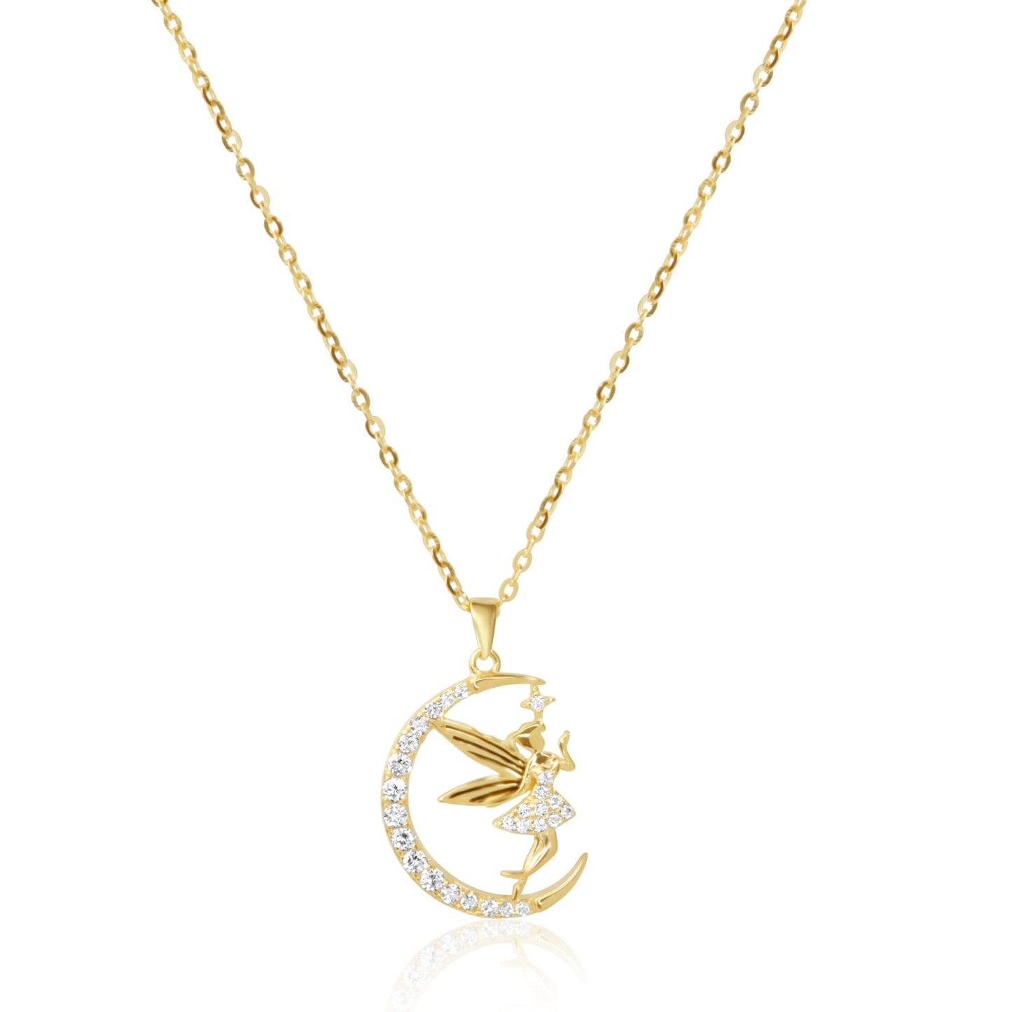 Gold Plated Half Moon Zircon Angel Pendant