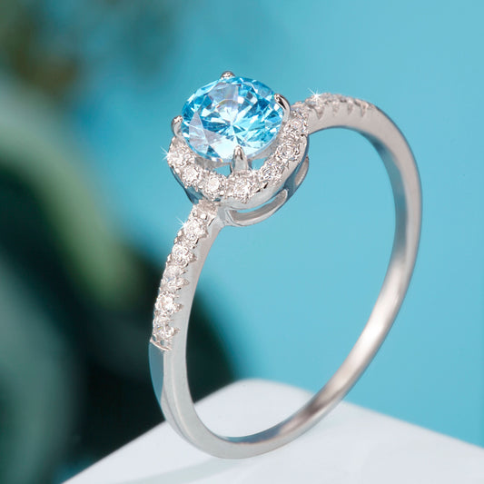 Silver Sparkling Ice Blue Ring