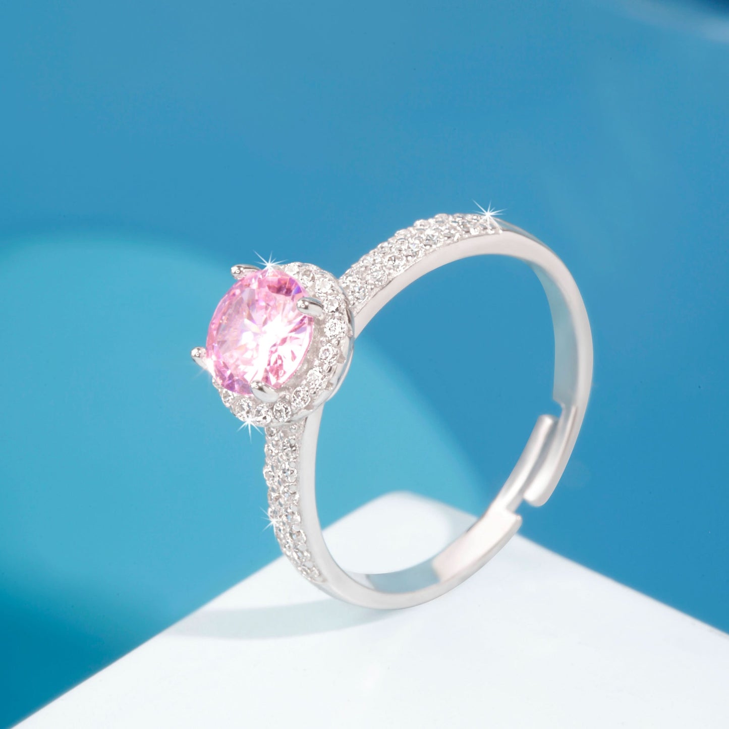 Silver Frosted Pink Ring