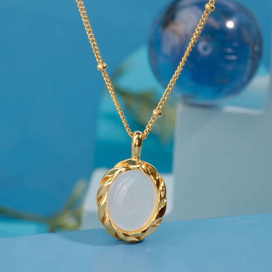 Gold Plated White MOP Egg Shape Pendant Silvish
