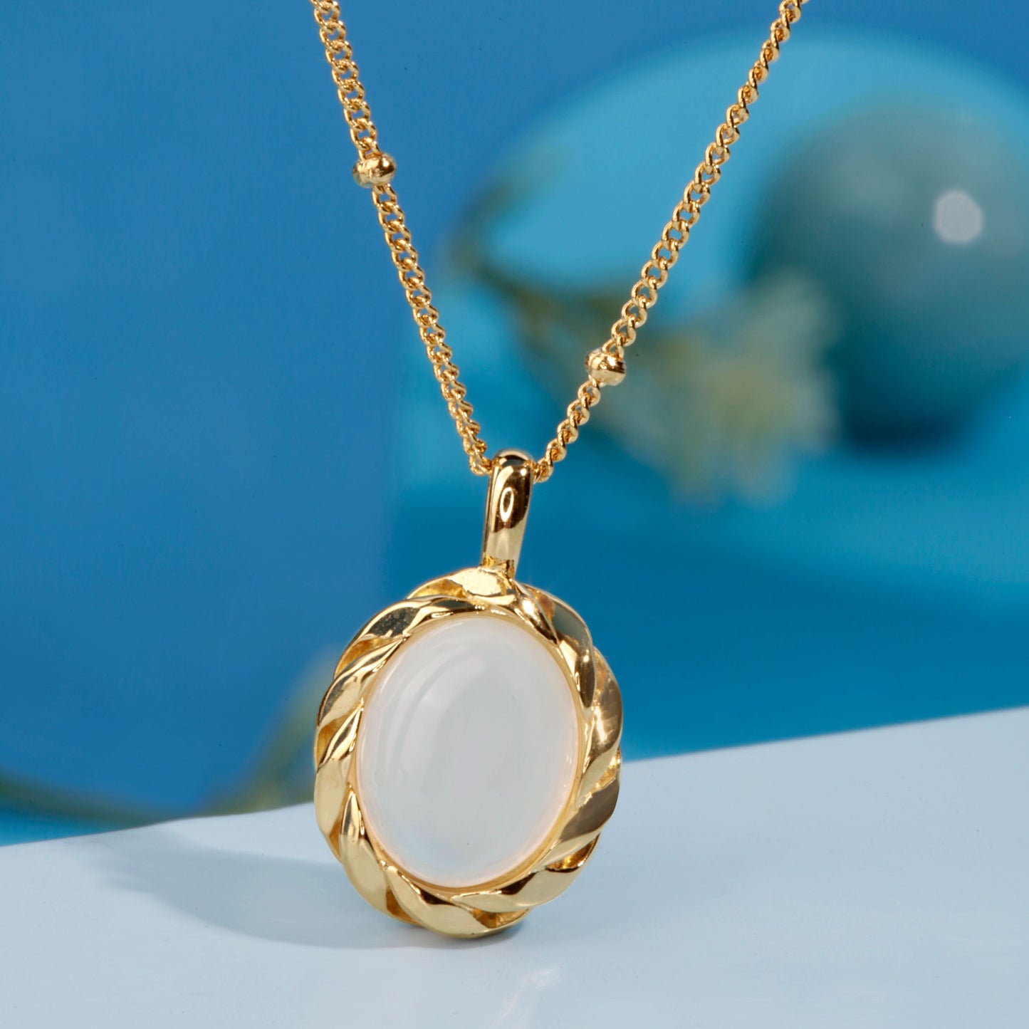 Gold Plated White MOP Egg Shape Pendant