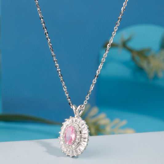 Silver Natural Topaz Pink Gemstone Pendant Silvish