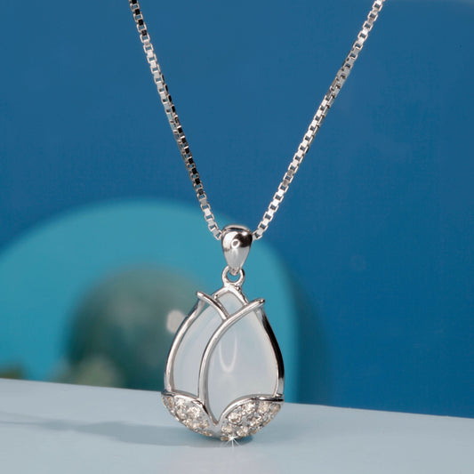 Silver White Rosebud Pendant