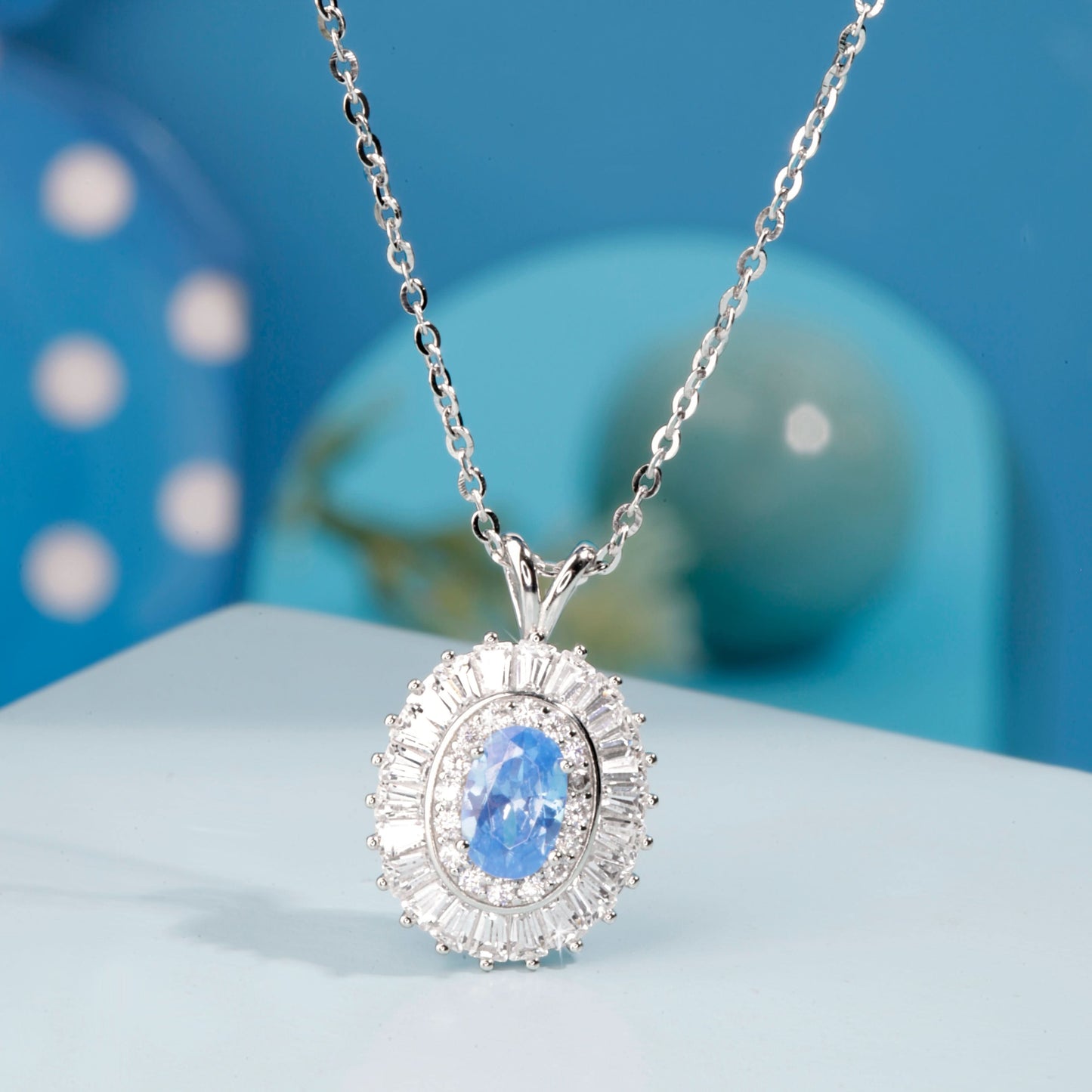 Silver Natural Topaz Blue Gemstone Pendant