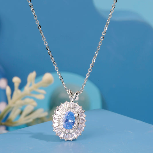 Silver Natural Topaz Blue Gemstone Pendant Silvish