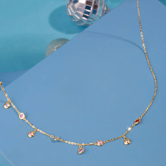 Gold Plated Multi Gemstones Necklace Silvish