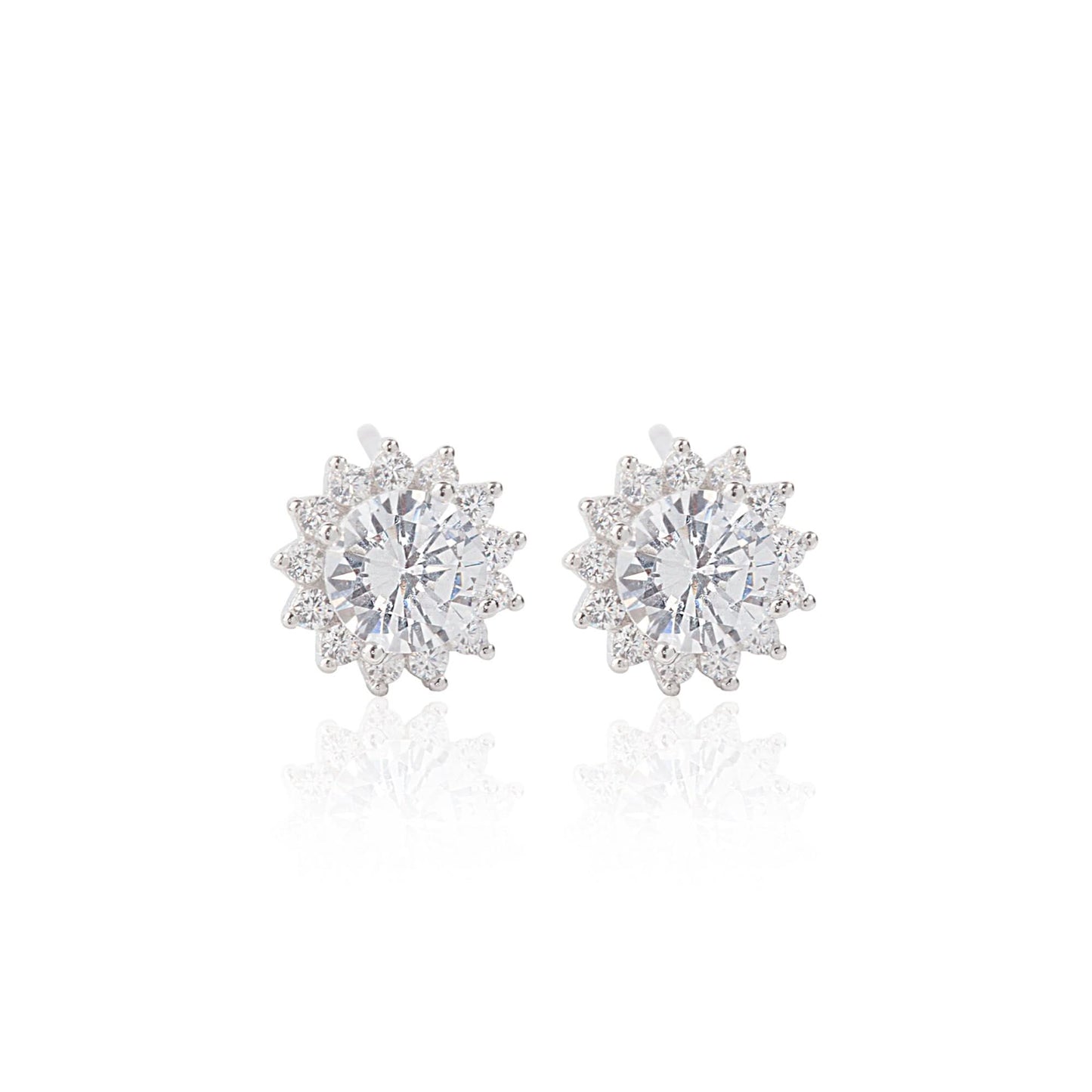 Silver Rounded White Stone Earrings
