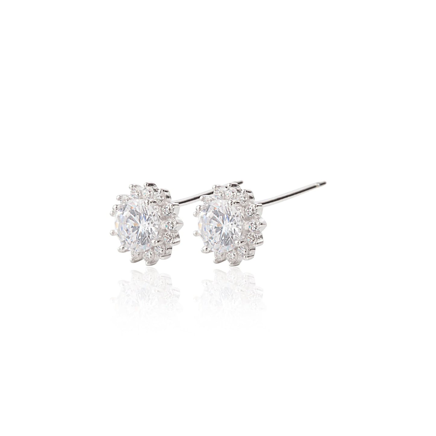 Silver Rounded White Stone Earrings