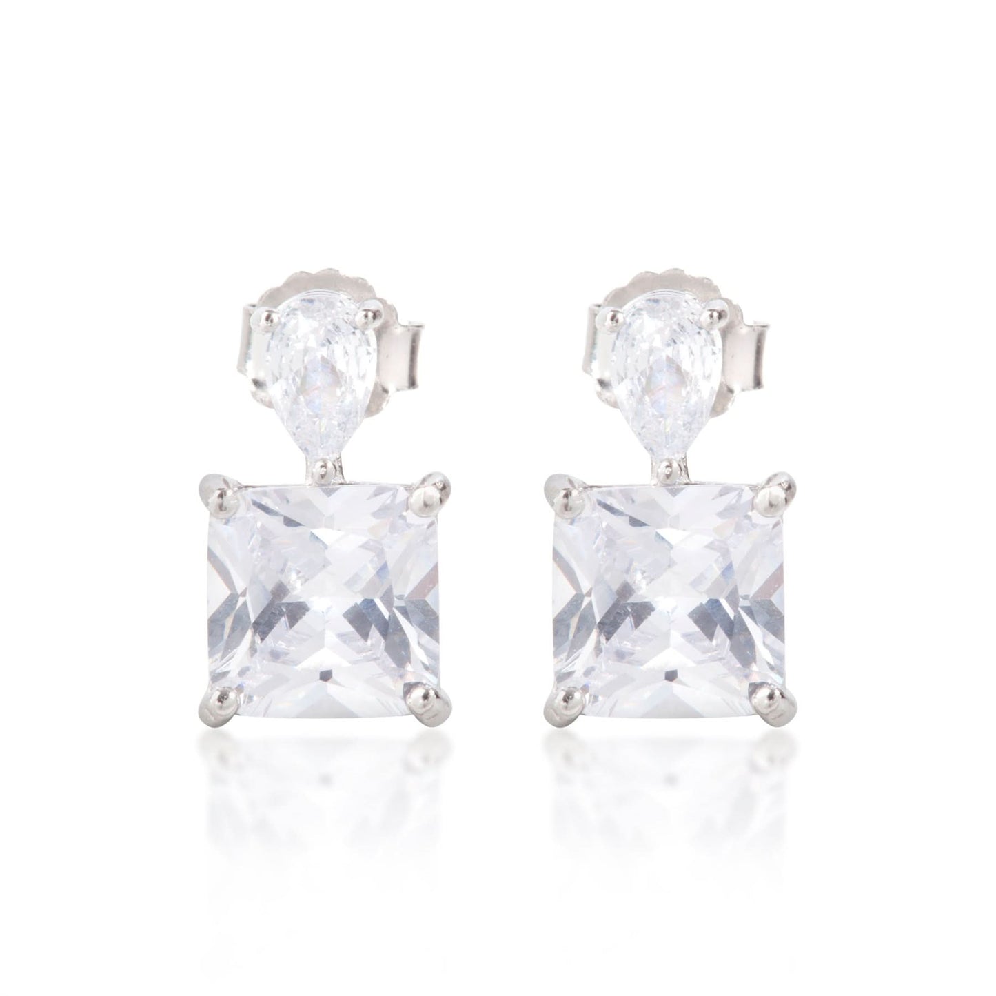 Silver Square White Stone Earrings