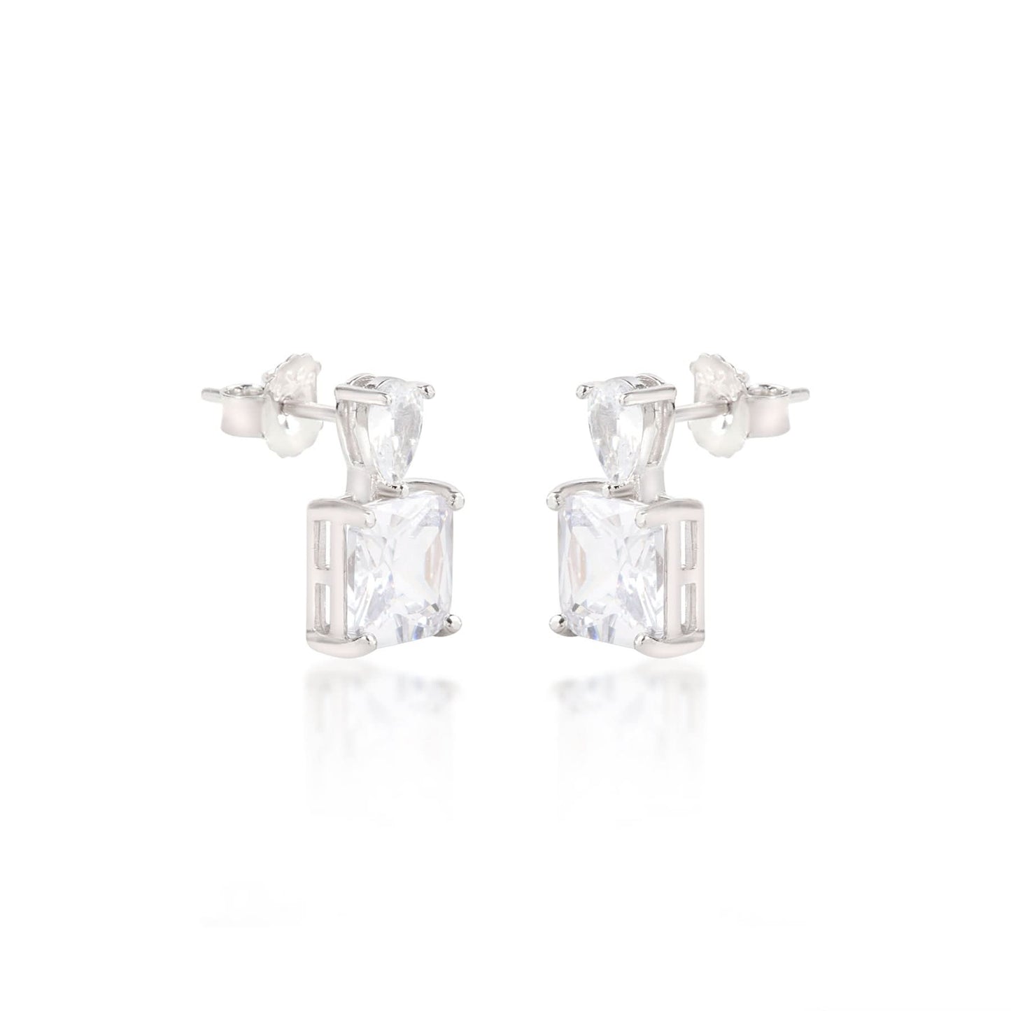 Silver Square White Stone Earrings