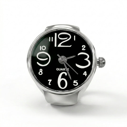 Midnight Dial Ring Watch Silvish