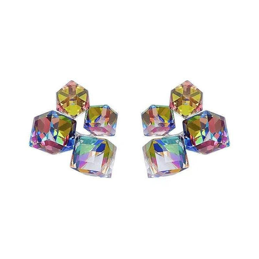 Crystal Square Cube Stud Earrings Yiwu Baochai E-Commerce Firm