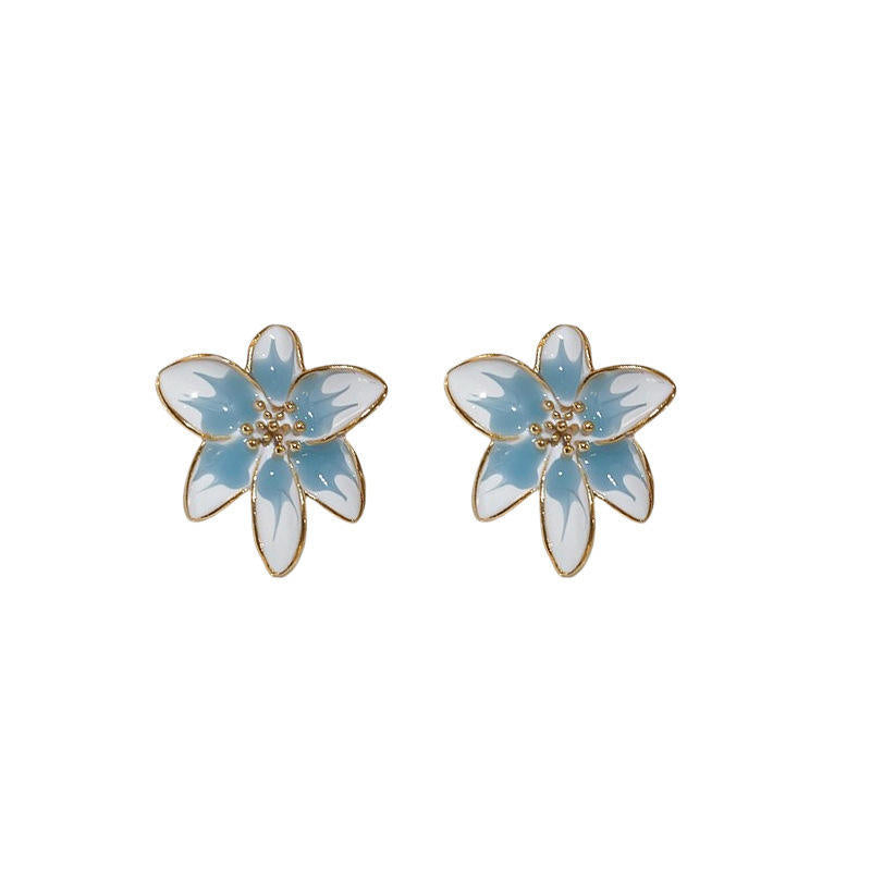 Blue Glaze Flower Drop Earrings