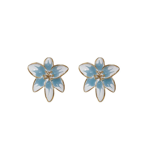 Blue Glaze Flower Drop Earrings