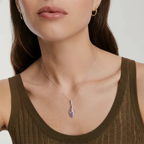 Sunset Flame Leaf Pendant Necklace (925 Sterling Silver) Silvish