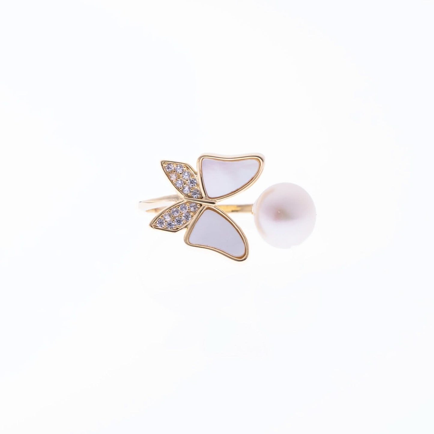 Gold Plated Golden Freshwater Pearl Butterfly Ring
