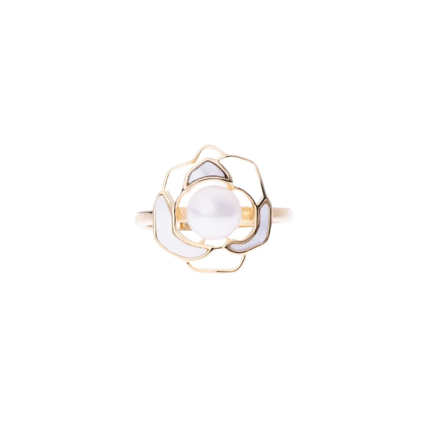 Gold Plated Camellia Pearl Ring