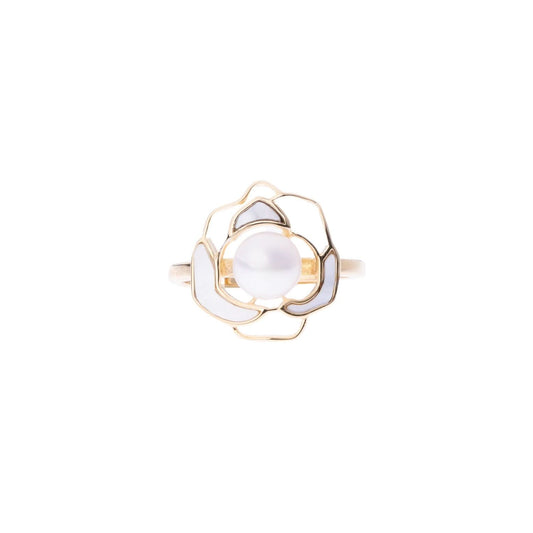 Gold Plated Camellia Pearl Ring Silvish