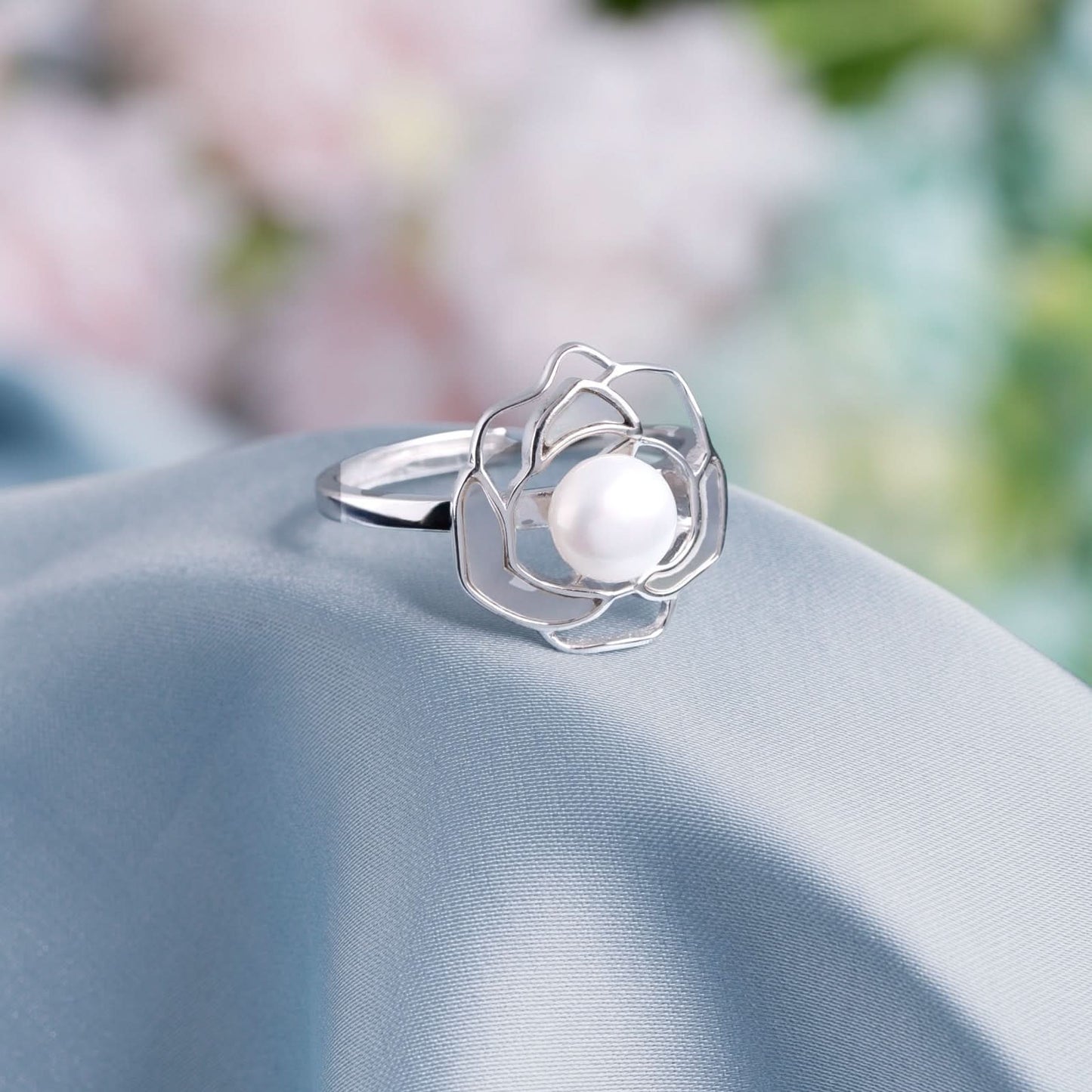 Silver Blossom Dew Ring