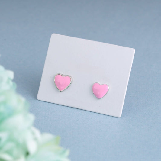 Silver Pink Love Drops Kids Studs (4-12 yrs) Silvish