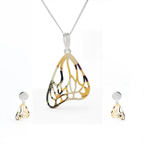 Golden Mirage Abstract Pendant & Earring Set (925 Sterling Silver) Silvish