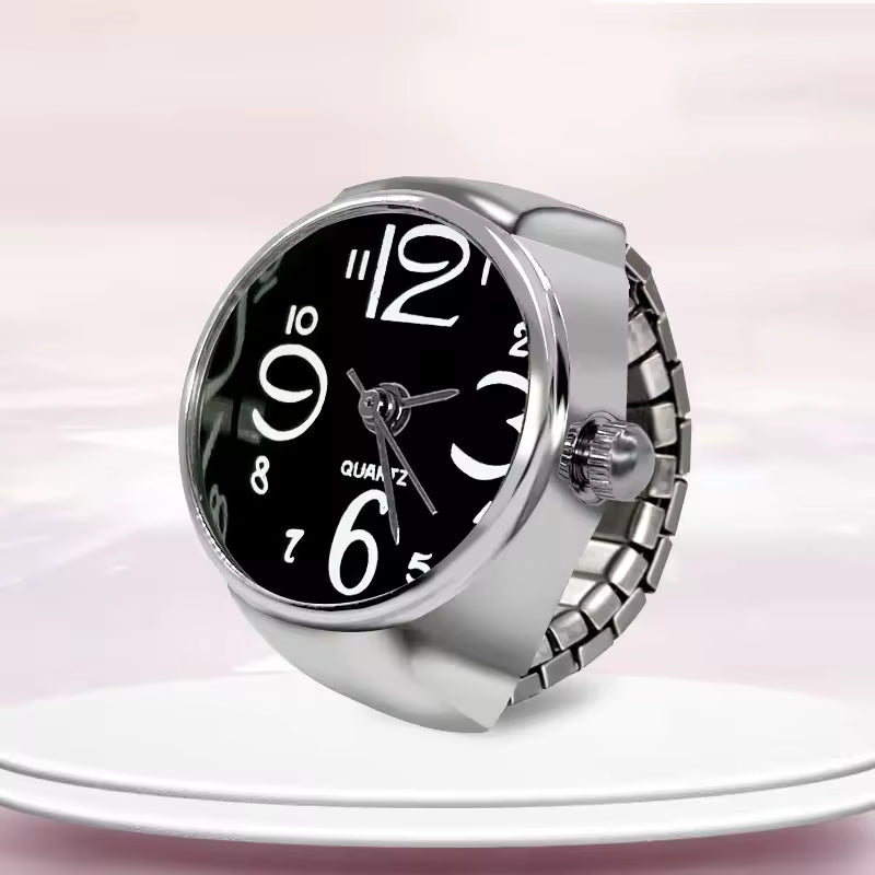 Midnight Dial Ring Watch Silvish