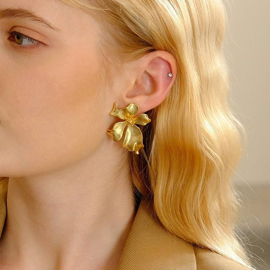 Golden Floral Stud Earrings Silvish