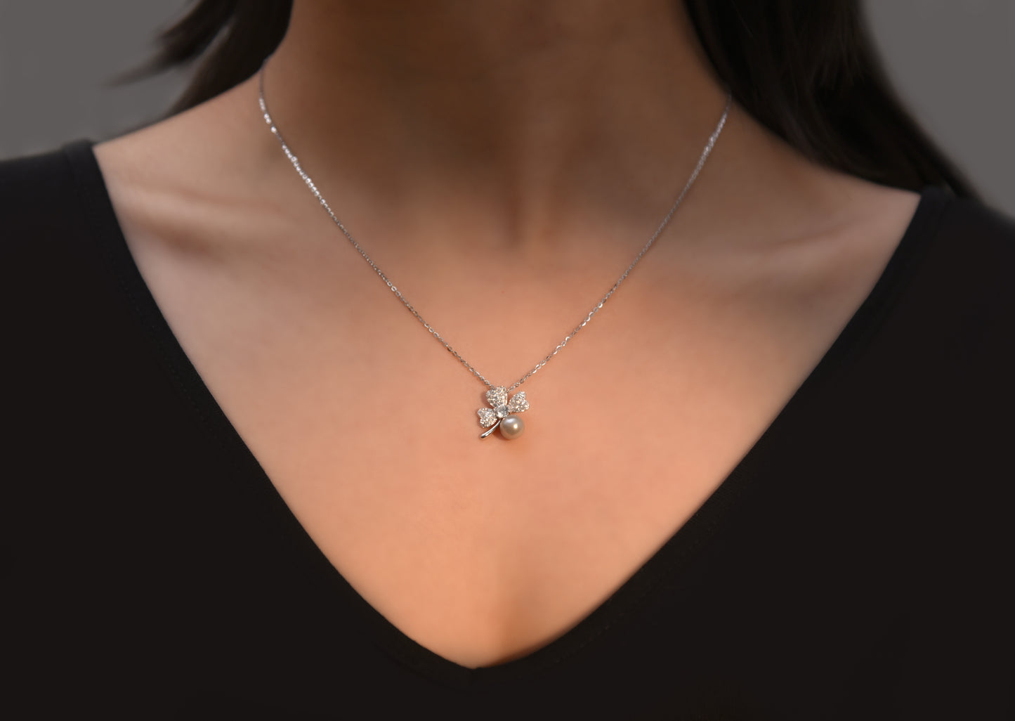 'Grey Pearl' Half Flower Silver Pendant