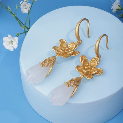 Gold Plated Gilded Plum Blossom Drop Golden Flowers Earrings