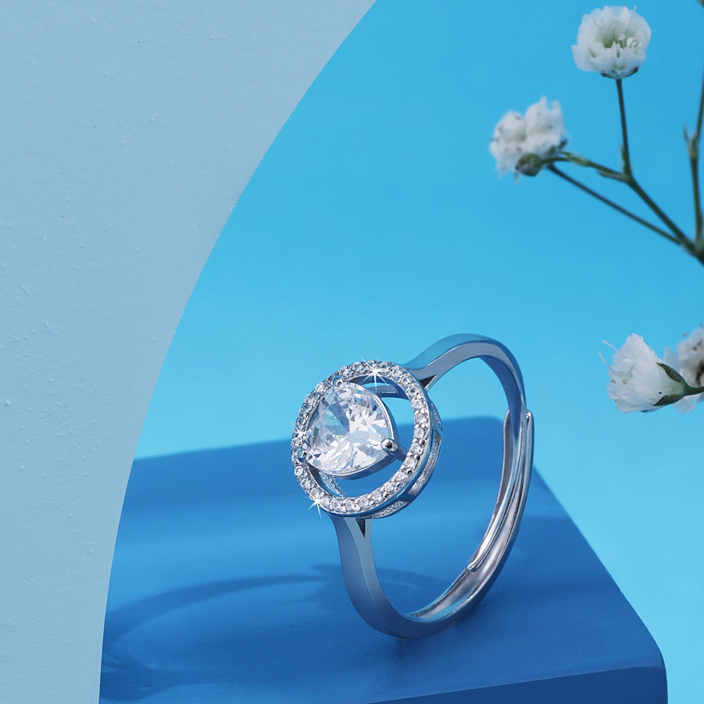 Silver Crystal Heart Ring