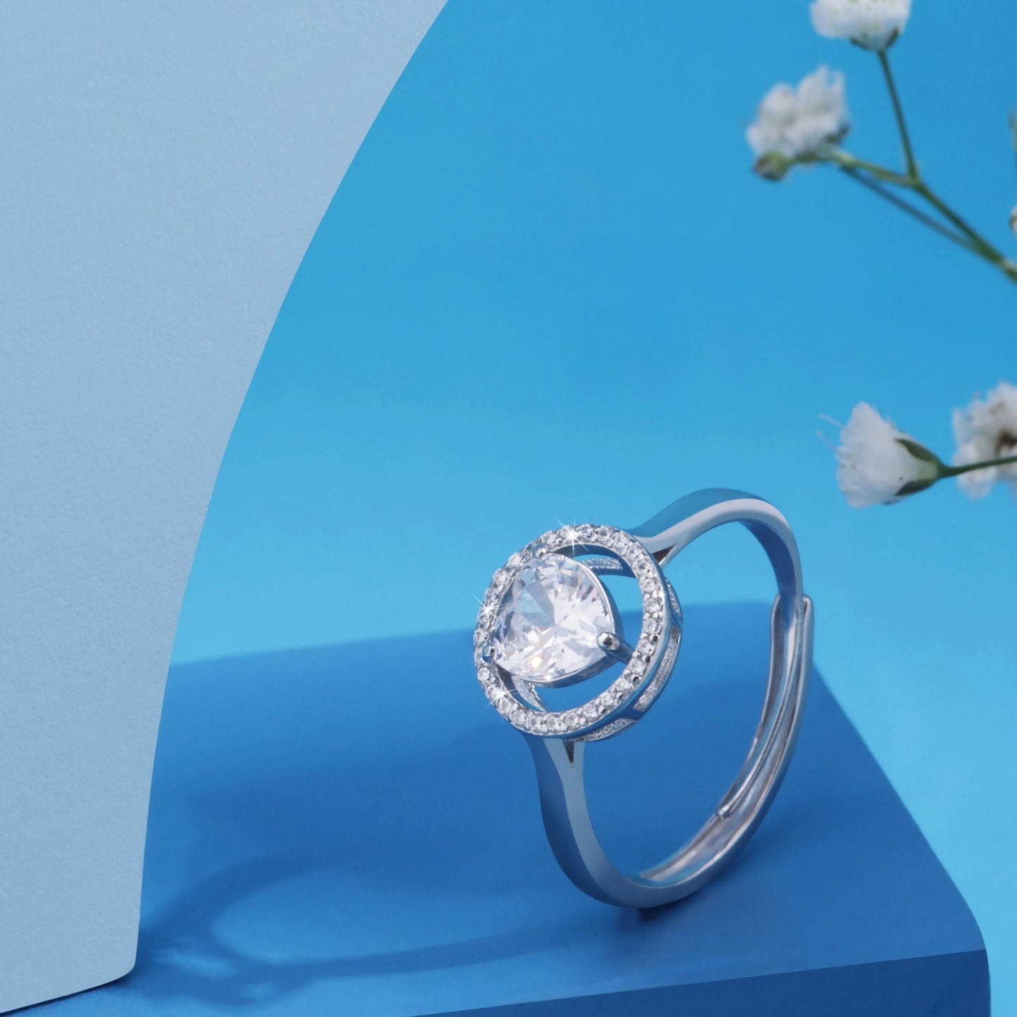 Silver Crystal Heart Ring