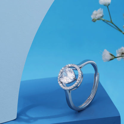 Silver Crystal Heart Ring