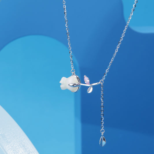 'Serenity White Rose' Silver Pendant
