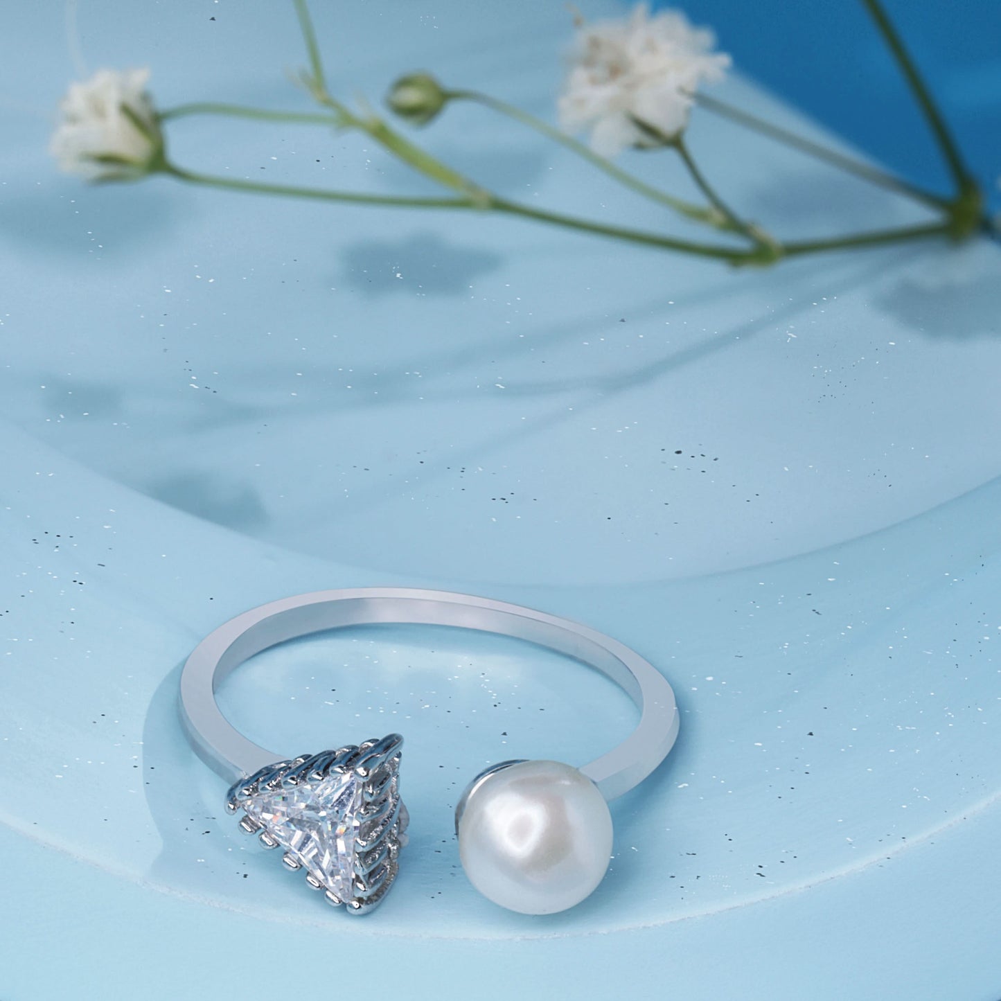 Silver Arctic Prism Pearl Ring