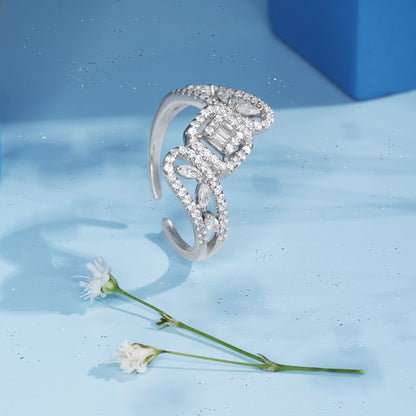 'Open Square' White Stone Silver Ring