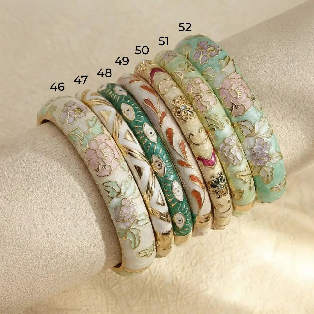 Shades of Green Enamel Gold Plated Bangle (Openable)