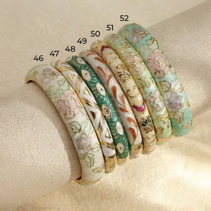 Shades of Green Enamel Gold Plated Bangle (Openable)