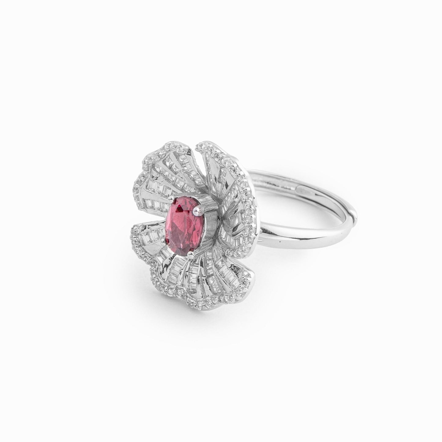 Silver Scarlet Radiance Cocktail Ring