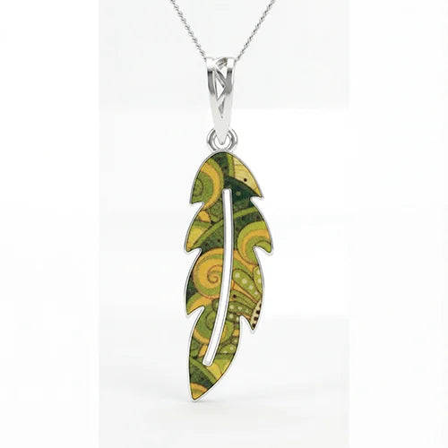 Emerald Breeze Feather Pendant & Earring Set (925 Sterling Silver) Silvish