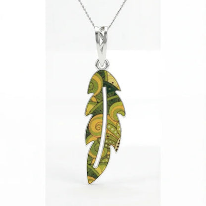 Emerald Breeze Feather Pendant & Earring Set (925 Sterling Silver) Silvish