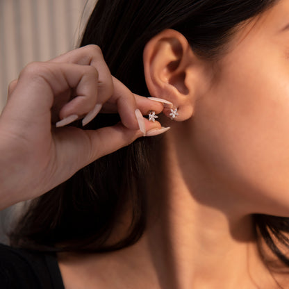'White Stone Floral' Silver Earrings