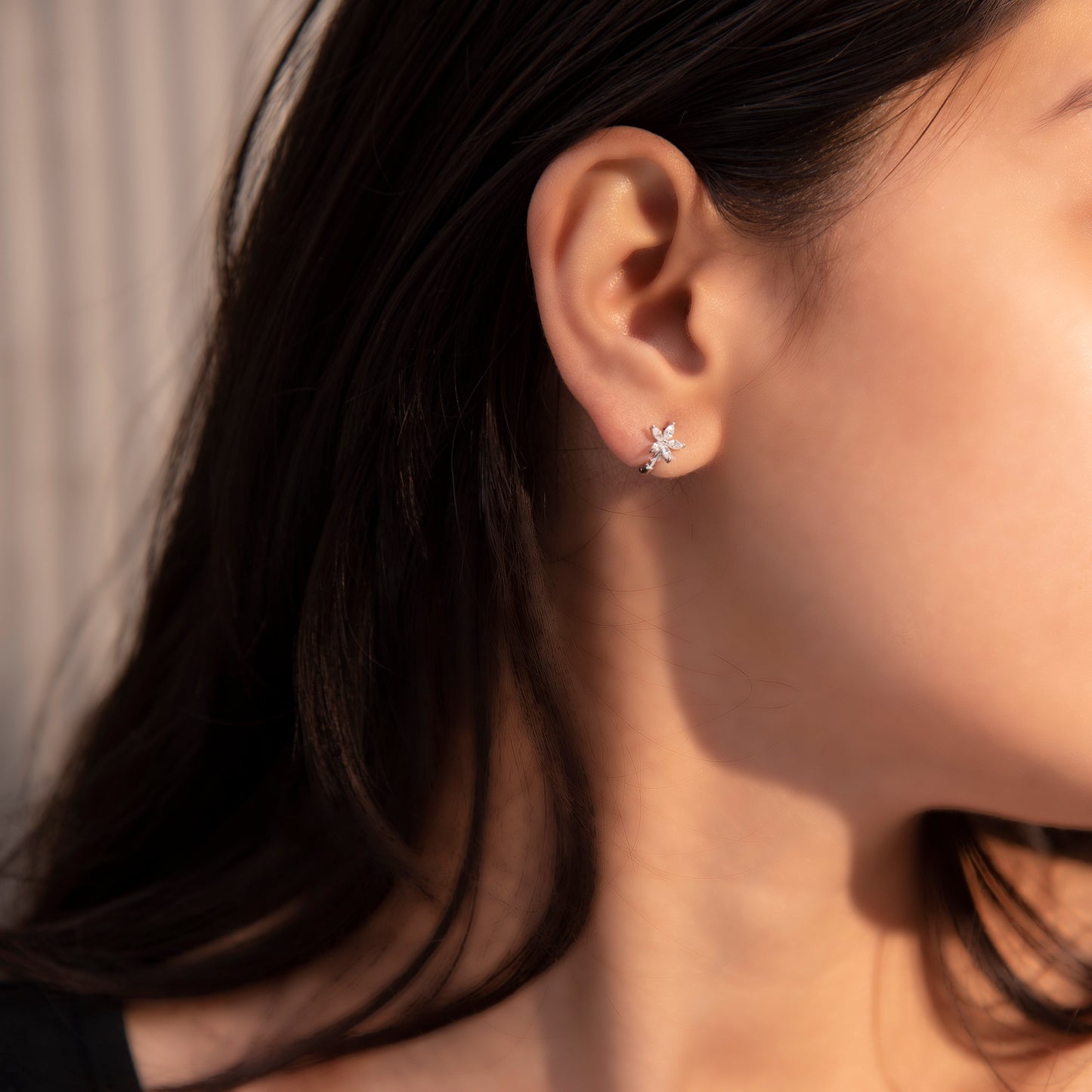 'White Stone Floral' Silver Earrings