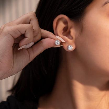 'Round Diamond' Silver Earrings