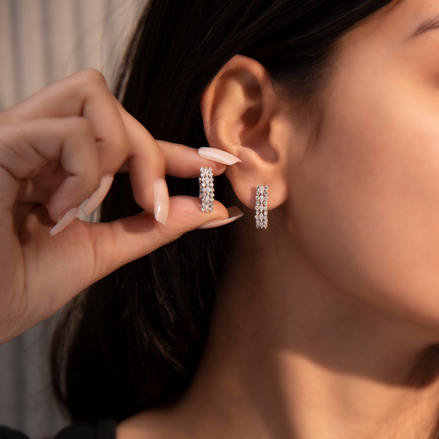 'Sterling Double Bar Hoop' Lock Silver Earrings