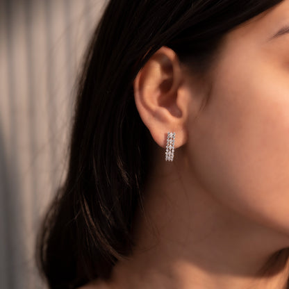 'Sterling Double Bar Hoop' Lock Silver Earrings