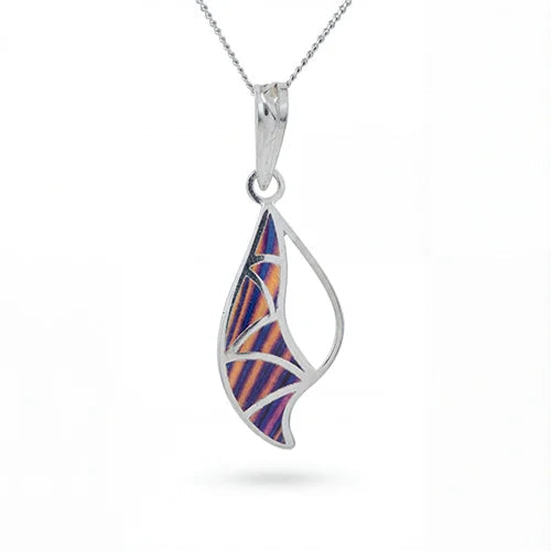Sunset Flame Leaf Pendant Necklace (925 Sterling Silver) Silvish