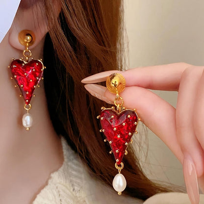 Red Crystal Tassel Earrings with Pearl Drops Hunan Haoyi Gift Co., Ltd.