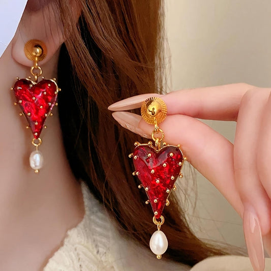 Red Crystal Tassel Earrings with Pearl Drops Hunan Haoyi Gift Co., Ltd.
