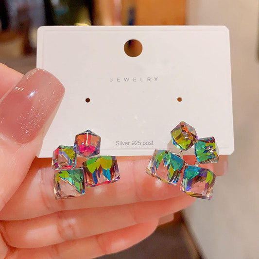 Crystal Square Cube Stud Earrings Yiwu Baochai E-Commerce Firm