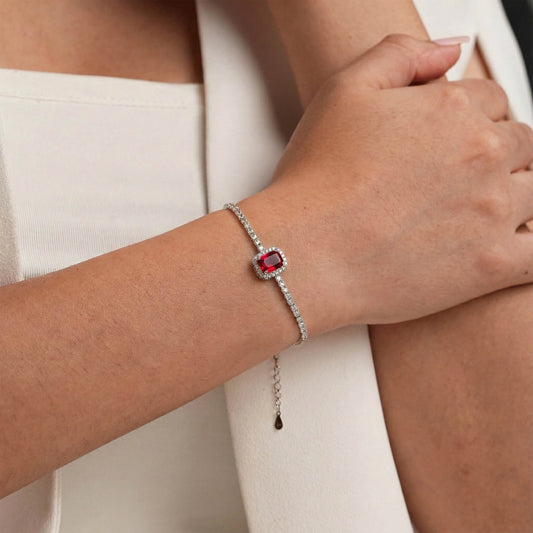 'Starlit Red Ruby' Silver Bracelet